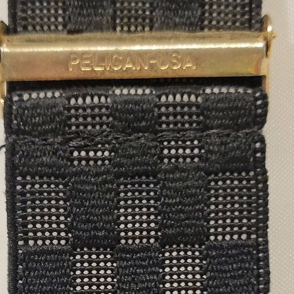 Vintage Pelican USA Black Adjustable Elastic Gold Clip on Checkered Suspenders - Picture 11 of 14